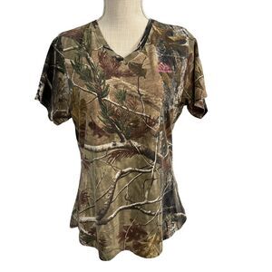 Realtree Tee Top Womens L Brown Green Camo Outdoor Gorpcore‎ Utility Practical